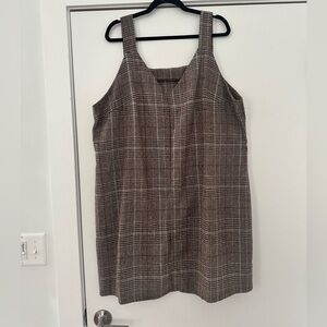 SHEIN Brown Plaid Mini Pinafore Dress